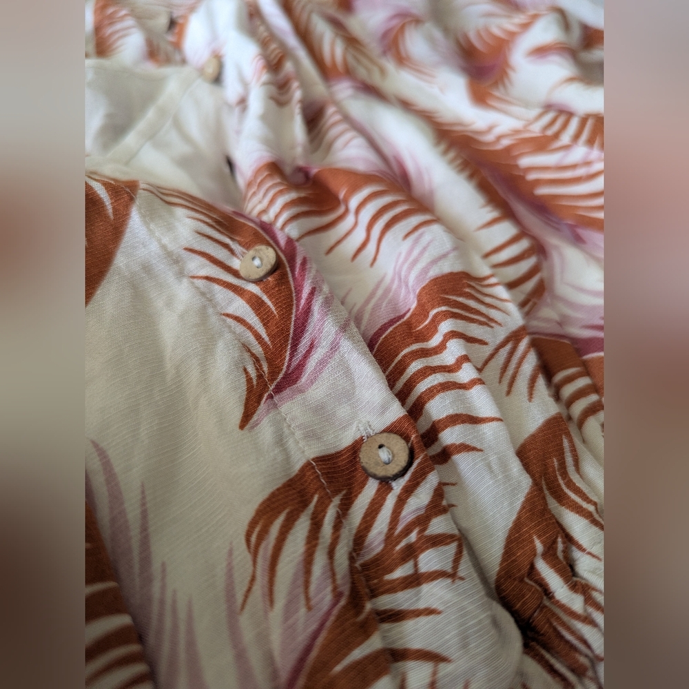 Anthropologie Button Front Linen Blend Tropical Print Dress - Picture 7 of 14